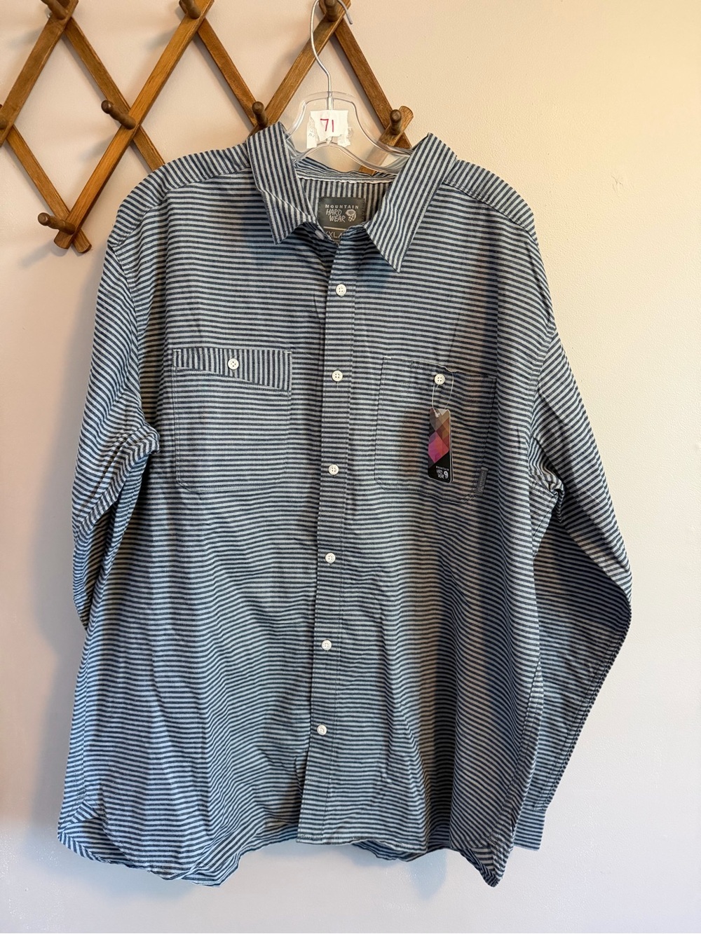 Mountain Hardwear Sadler Long Sleeve Striped Button Down Shirt Navy Blue XXL